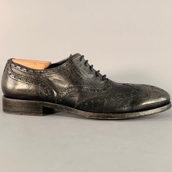 PAUL SMITH Size 10.5 Black Distressed Leather Wingtip Lace-Up Shoes main image 6